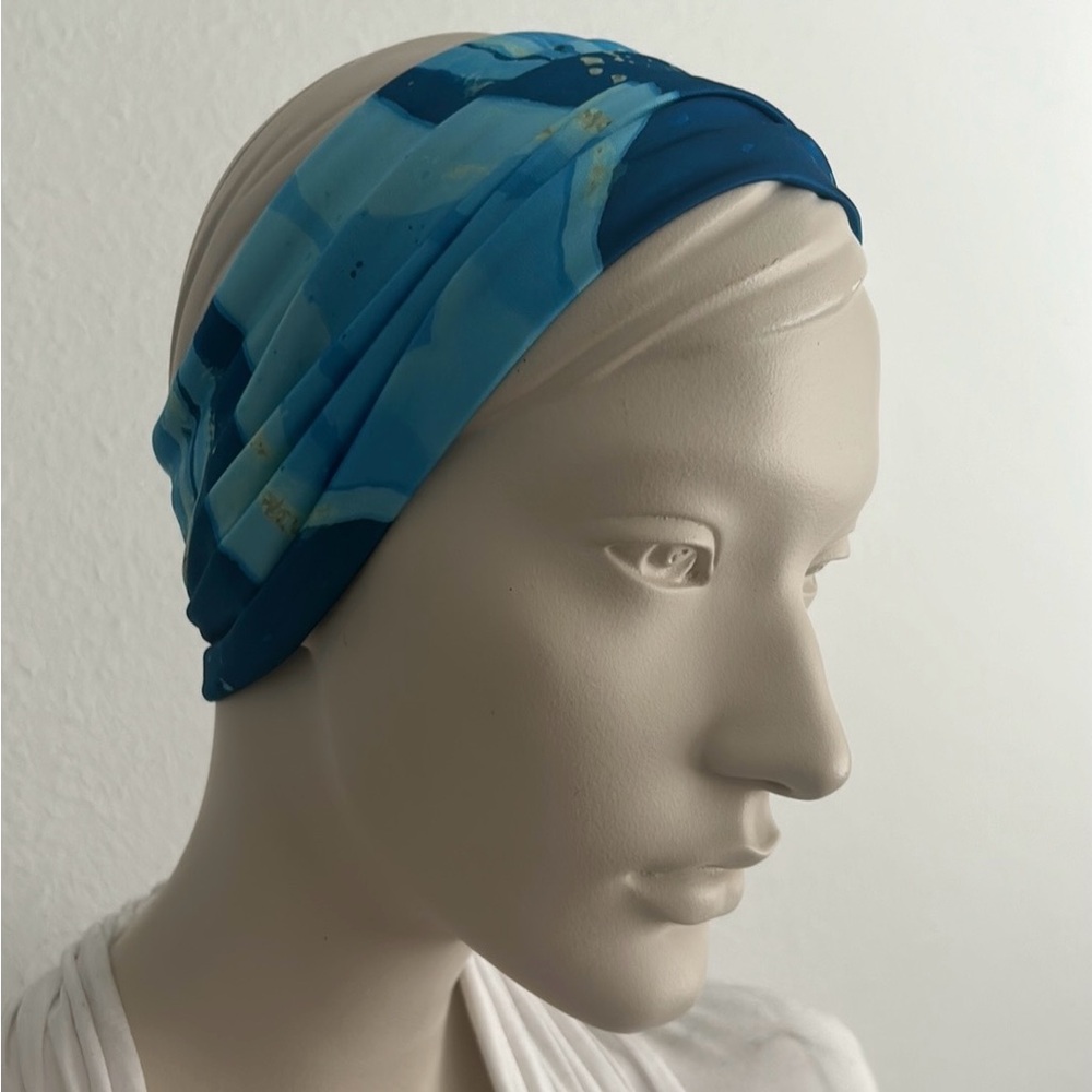 Stylish Blue Marble Patterned Wide Silky Headband